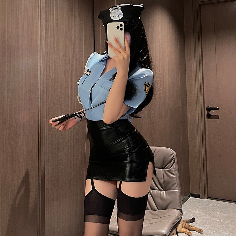 情趣女警性感cos服PU皮睡衣床站趣味空姐机长主播夜场包臀裙qqny