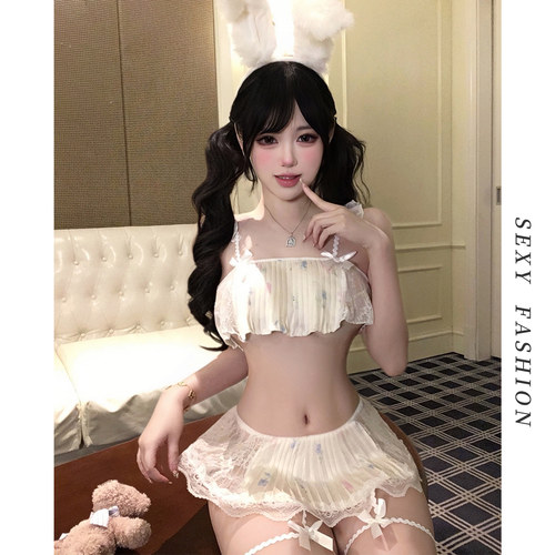 性感睡衣女纯欲风小胸蕾丝花边褶皱吊带独特绝美短裙碎花两件套