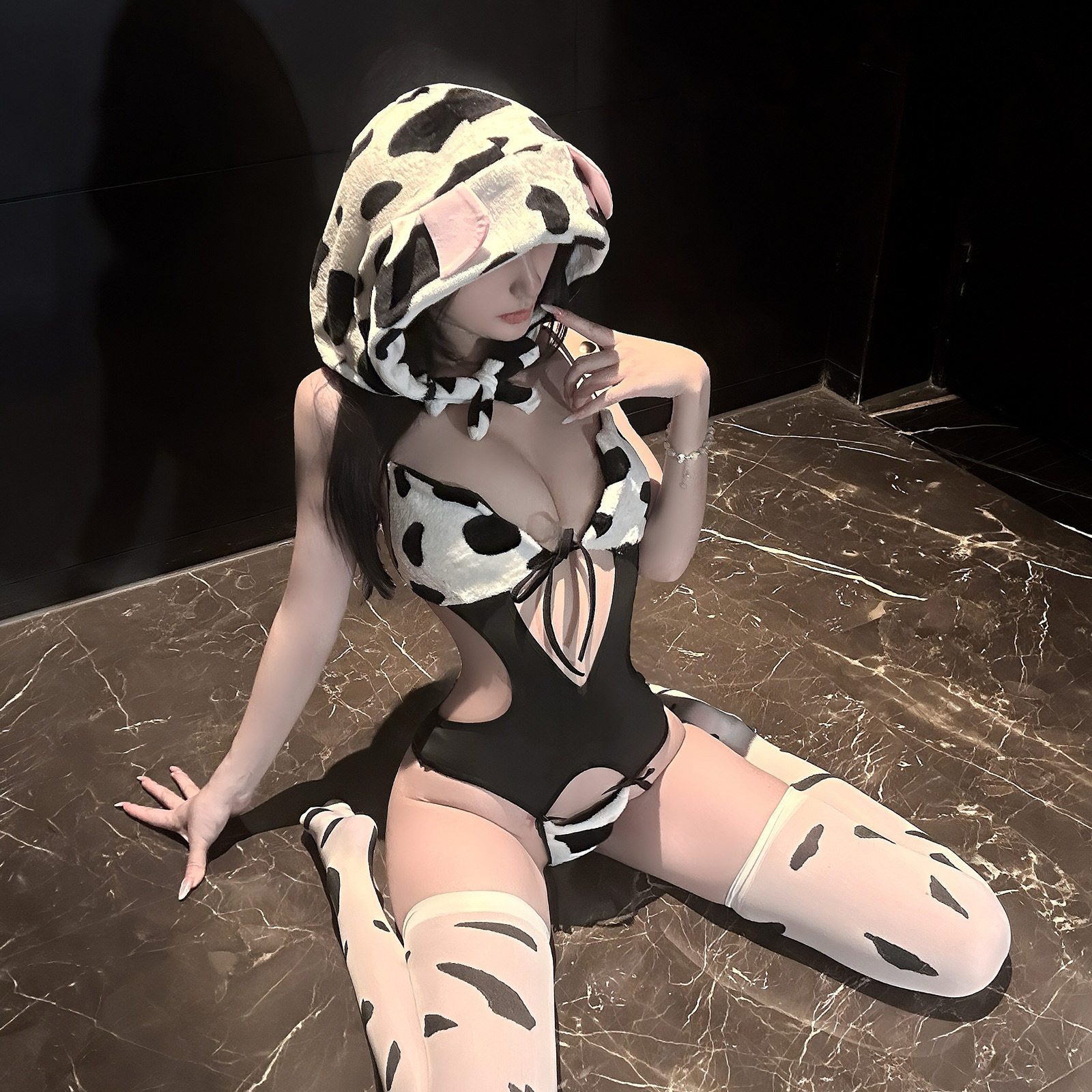 趣情味内衣性感奶牛装可爱纯欲cos豹纹连体衣圣诞床上大尺度诱惑