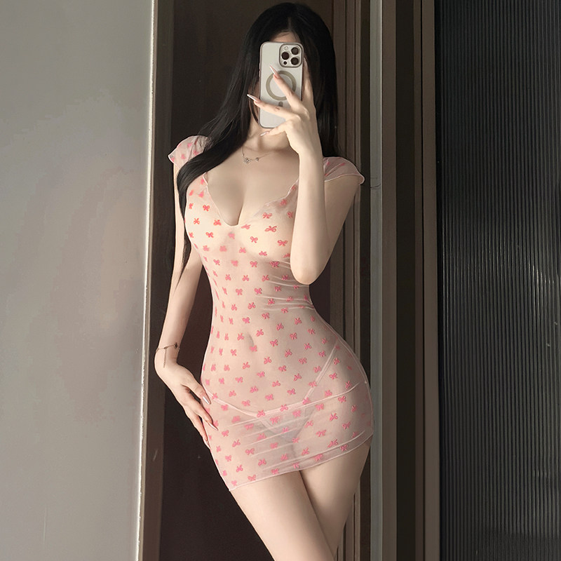纯欲性感深V透视包臀裙甜美少女睡衣裙诱惑私房情调床上内衣套装