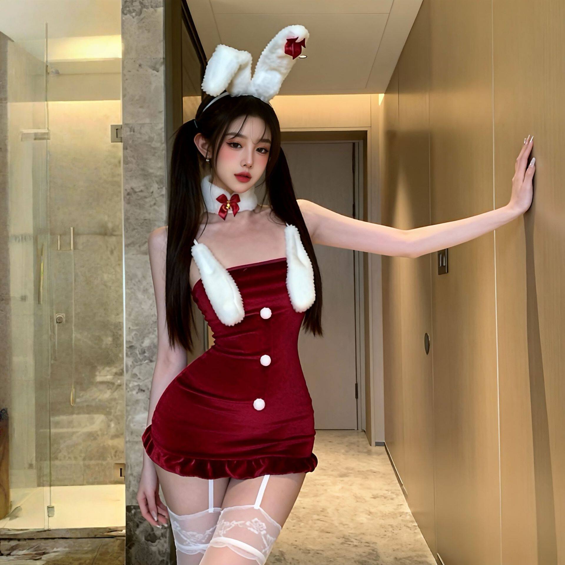 圣诞萌兔*圣诞cos兔女郎制服红色性感连衣裙纯欲约会占袍睡衣冬装