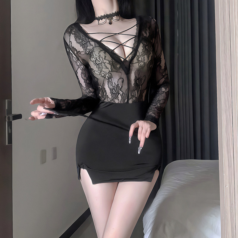 情趣床上性感夜店紧身包臀cos女秘书蕾丝制服站袍大尺度趣味诱惑