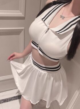 活力学姐网球女神运动分体套装夜店演出辣妹侧绑带超短裙纯欲套装