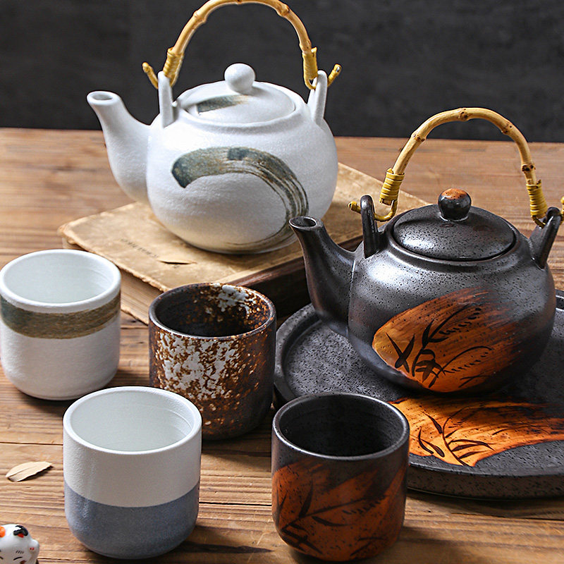 日式手绘茶具茶壶陶瓷提梁壶创意
