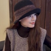 2025新款 气质礼帽显脸小百搭盆帽 复古英伦风卷边渔夫帽子女士冬季