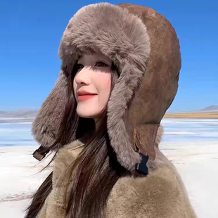 加绒加厚皮质雷锋帽男女保暖护耳防寒出行骑车防风滑雪东北棉帽冬