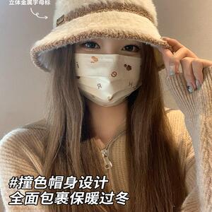 秋冬韩版复古双色保暖盆帽女百搭加绒保暖防寒时尚显脸小渔夫帽潮