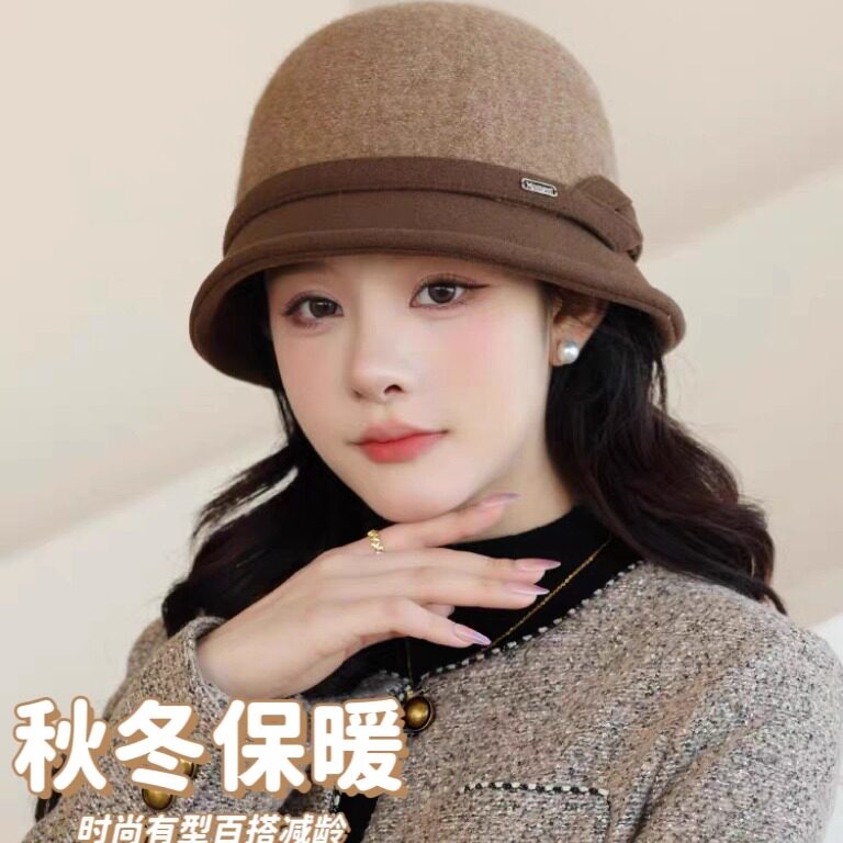 秋冬天中老年人帽子女妈妈毛呢盆帽加厚老人奶奶婆婆保暖时尚礼帽