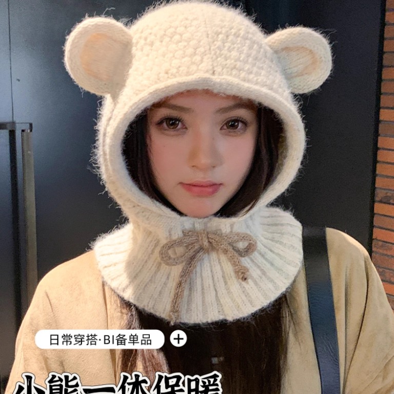 围脖一体帽子秋冬大头围包头帽