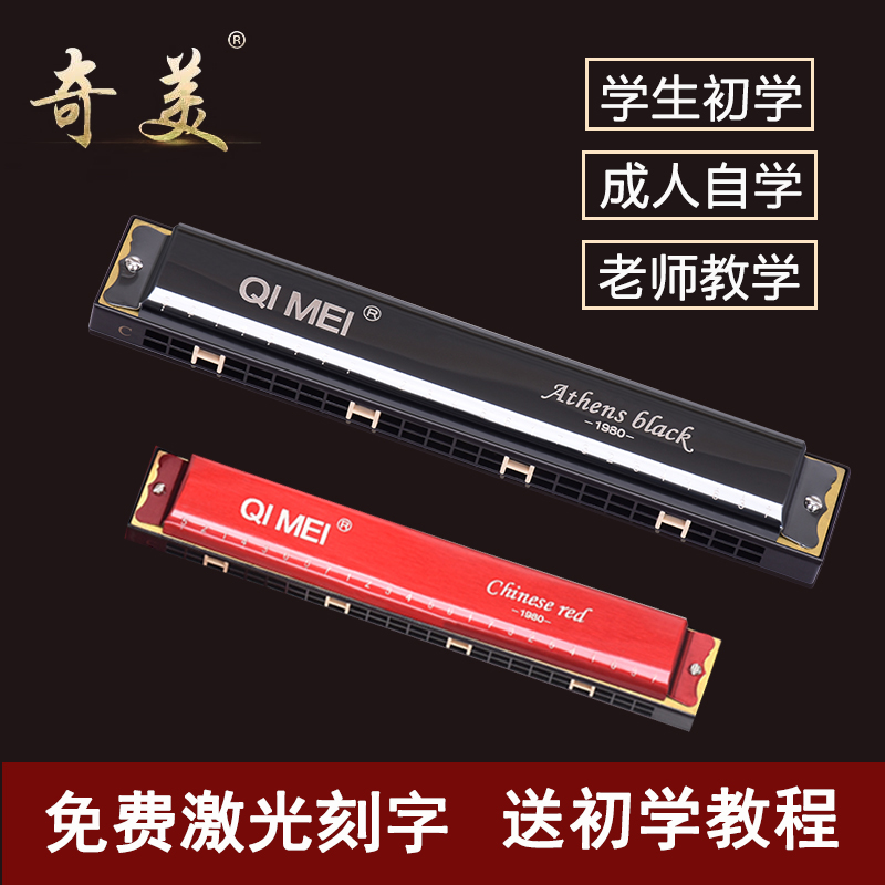 口琴24孔复音奇美初学者成人儿童学生练习口琴演奏入门C调乐器