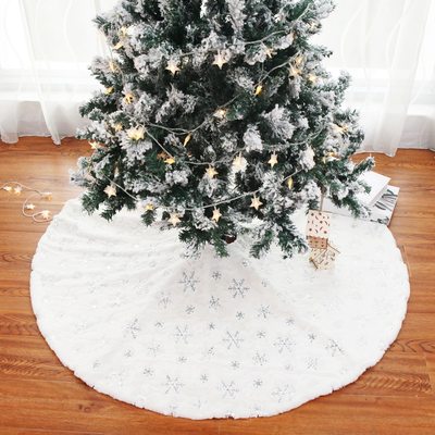 圣诞树垫子2023圣诞节白色树裙短毛绒雪花圆形地毯围裙圣诞装饰品