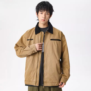 GTRG高密双经斜棉300g重磅翻领夹克2025年秋水洗字母刺绣休闲外套