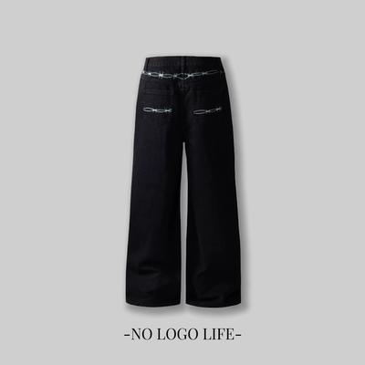 NOLOGO荆棘刺绣黑牛仔裤