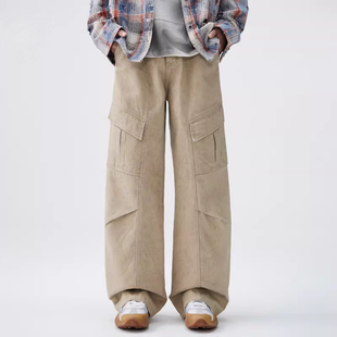 GTRG日系做旧大理石纹理休闲长裤极简多口袋混搭工装风A字牛仔裤