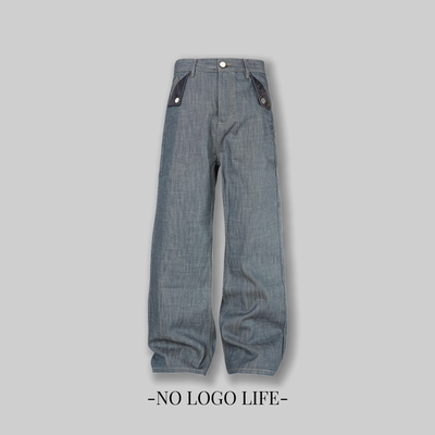 NOLOGO湖水绿原牛直筒牛仔裤