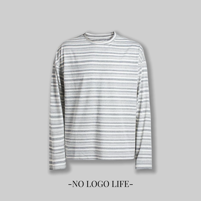 NOLOGO灰白色条纹卷边长袖