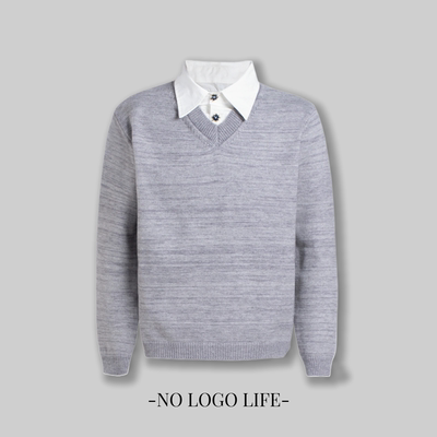 NOLOGO高智感V领假两件针织毛衣