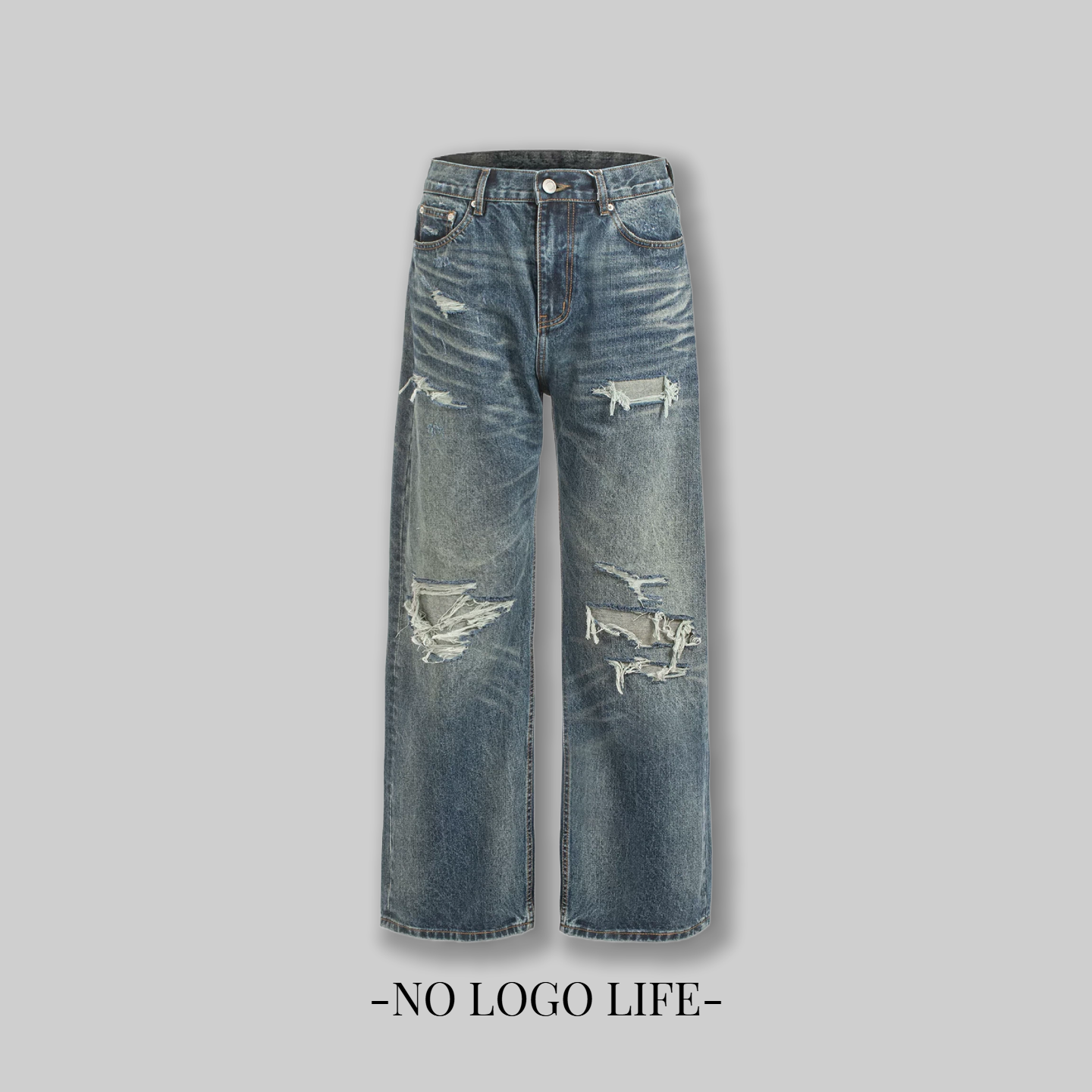 NOLOGO银线赤耳破坏牛仔裤
