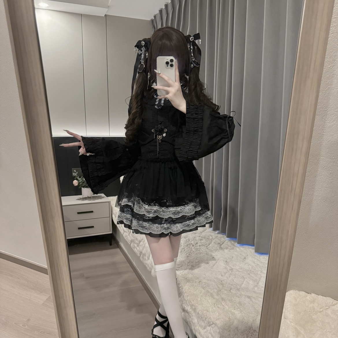 原创Lolita洋装黑巴克拆袖哥特式风格三件套cos万圣节束腰