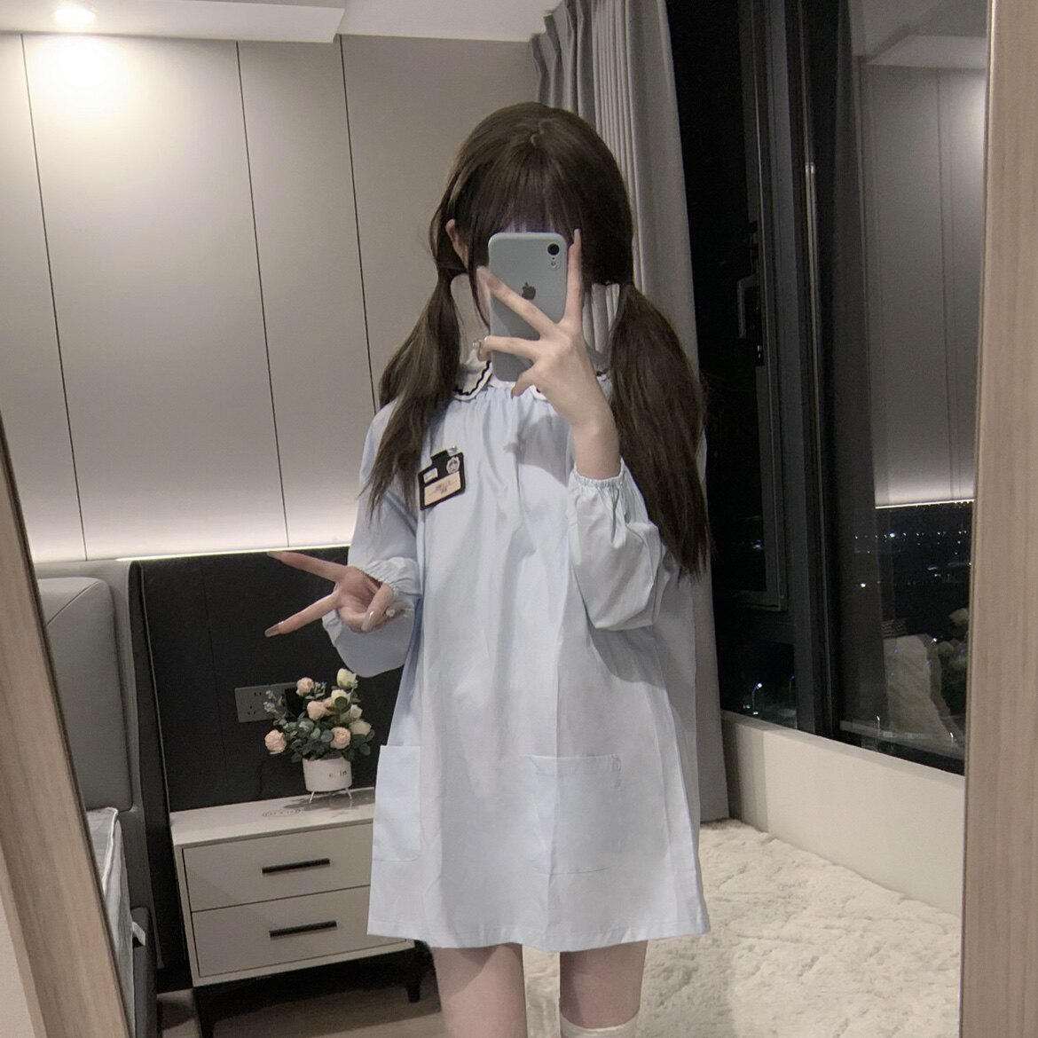 奶糖兔自制原创婴儿蓝衬衫百搭jk制服罩衫围裙baby女儿服