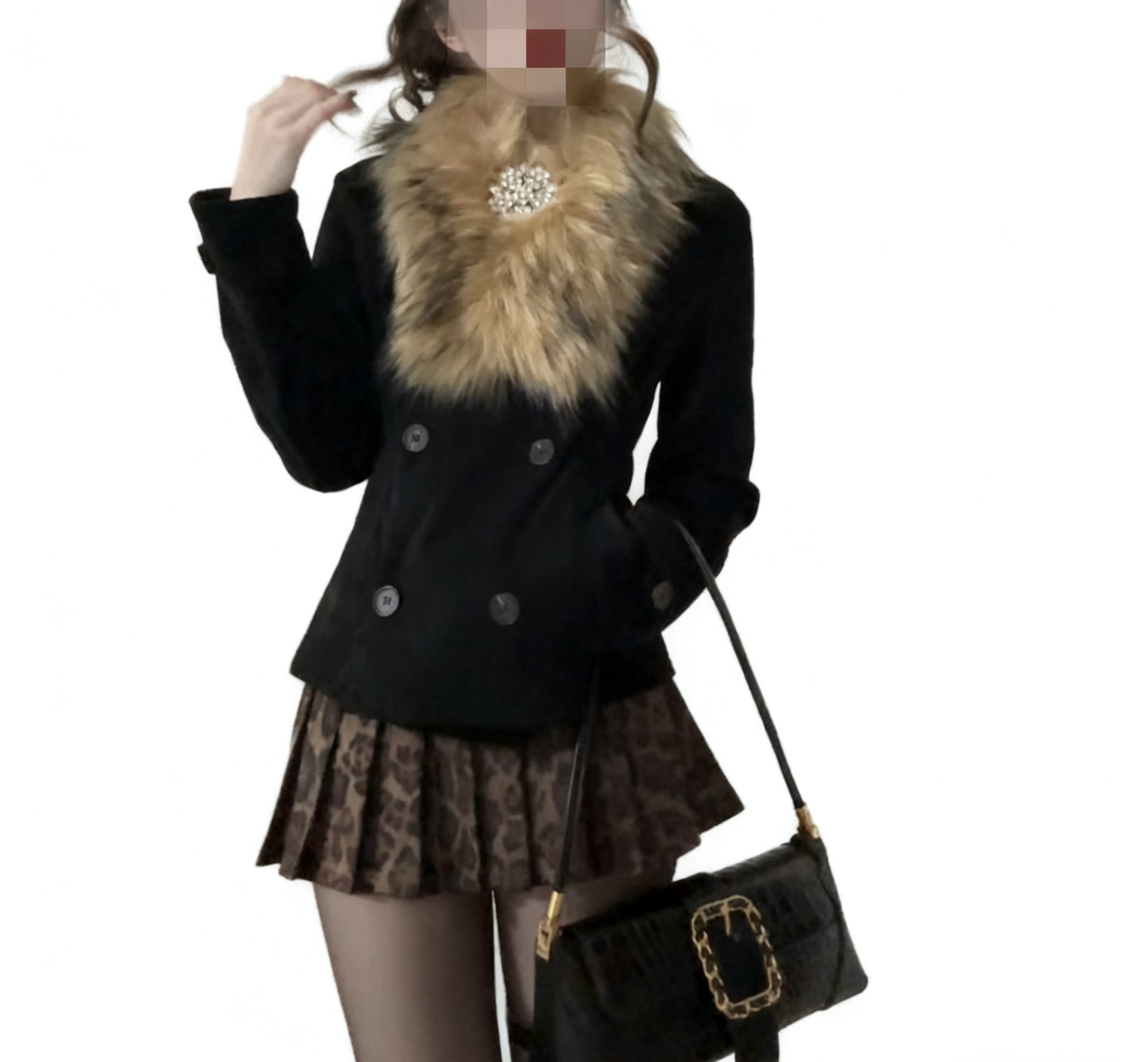 自制秋冬灯芯绒夹克外套涩谷美式辣妹豹纹超短百褶裙