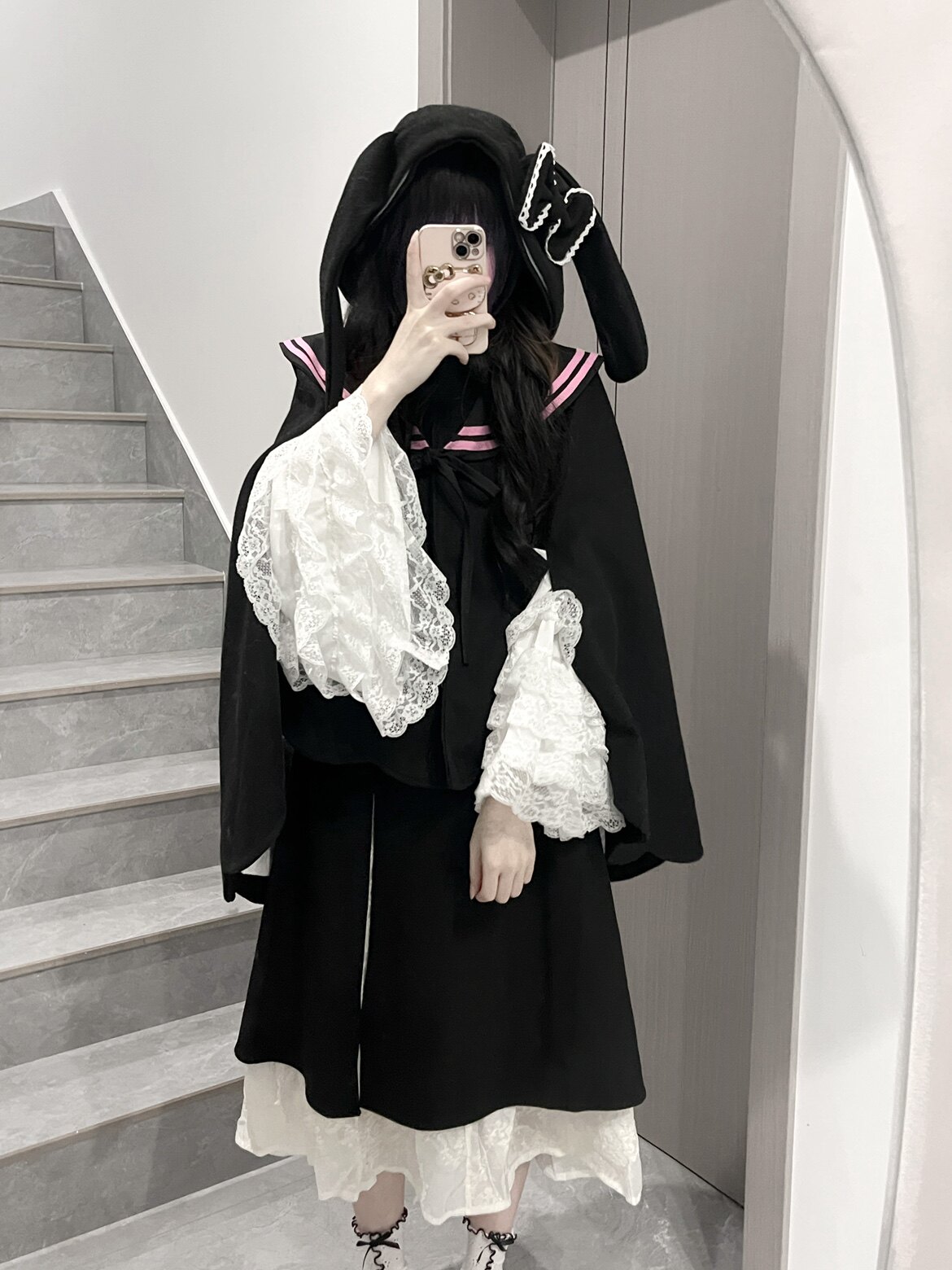 原创魔法少女短款兔耳朵斗篷lolita衬衫大袖姬袖可爱图片