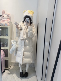 自制外套羽绒服韩国学院风过膝长款连帽保暖粉色可爱校供感jk制服