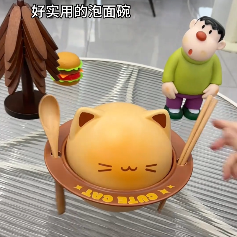 可爱小猫咪泡面碗创意漂亮餐具客厅桌面装饰摆件家用宿舍生日礼物