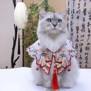 汉服宠物配饰围兜围巾披肩云肩刺绣红色猫咪古风围脖狗狗吊坠醒狮