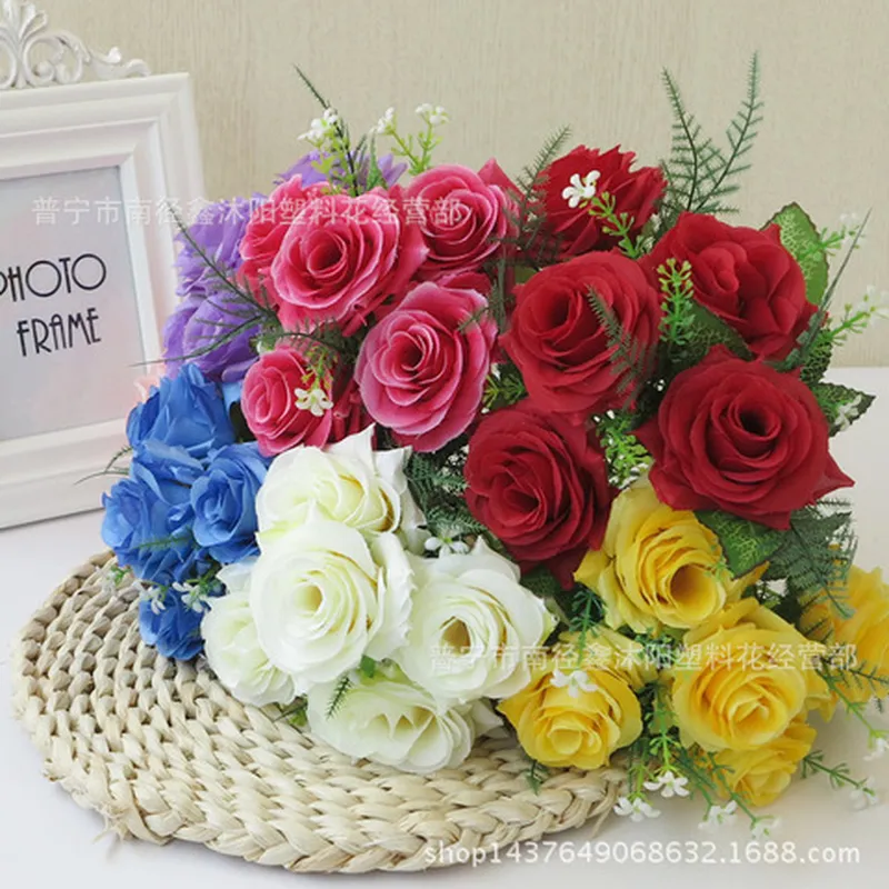 玫瑰高仿真韩国仿真花绢花装饰假花婚庆墙直供玫