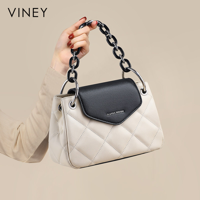 Viney包包女式2024新款夏天菱格链条斜挎女包真皮单肩腋下手提包