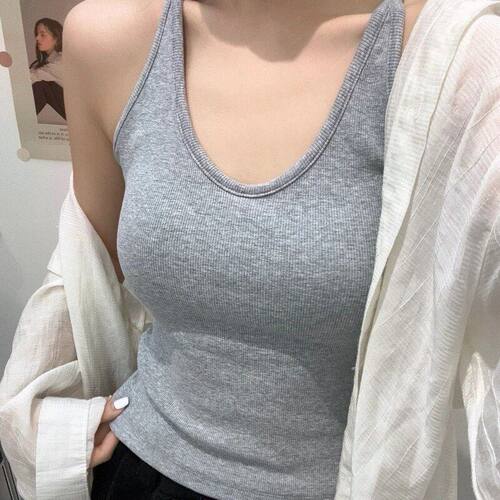 撞色拼接新款美背吊带背心带胸垫夏季女内搭外穿百搭修身无袖上衣
