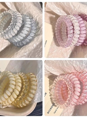 蓝色系电话线发圈女高弹力扎发头绳简约气质耐用发绳2025新款发饰