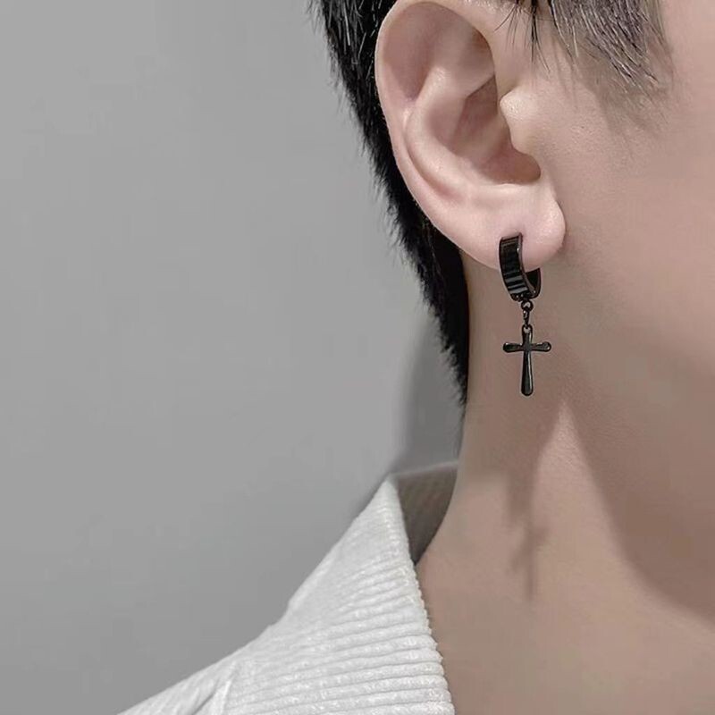 无耳洞耳钉男士十字架耳夹单只潮个性韩版钛钢吸磁铁耳钉耳环耳饰