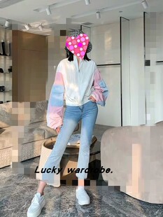 【现货】小景同款 蓝粉俏佳人 糖果拼色设计 薄款休闲夹克外套女