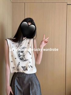 线描手绘刺绣镂空针织背心 100羊毛 小景家同款 时髦气质博主风