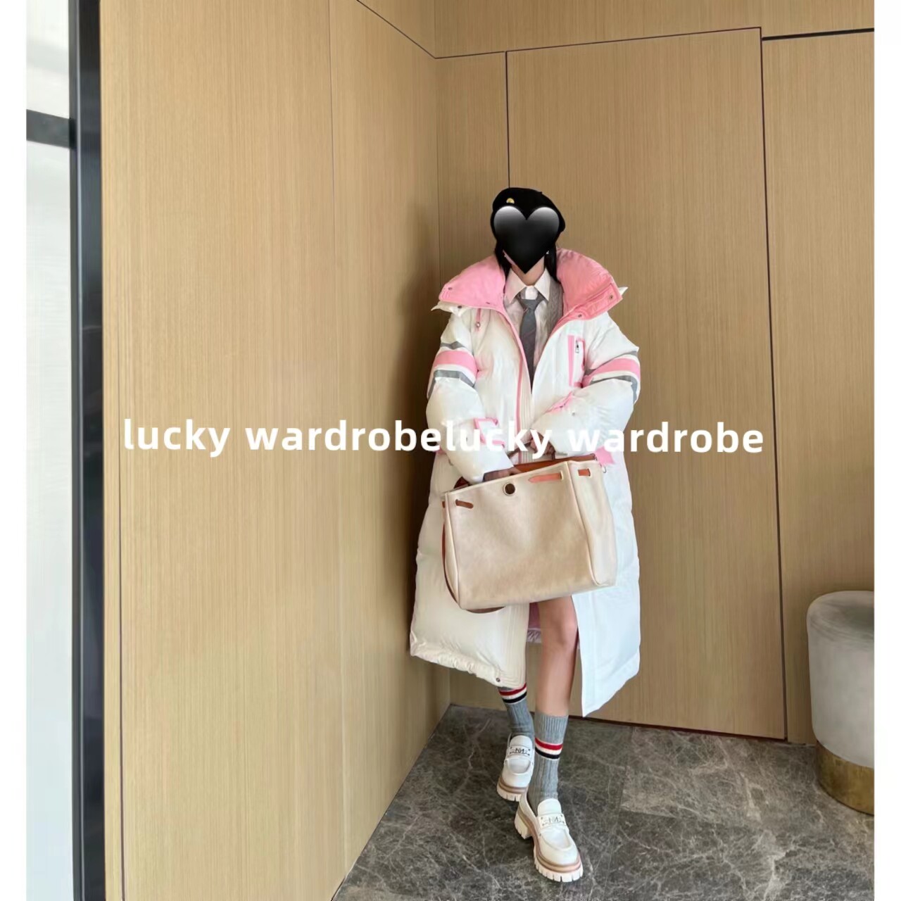 小景家同款 御寒大棉被充绒570+拼色连帽长款白鹅绒羽绒服