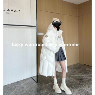 面包羽绒服 不规则绗缝长款 小景御寒充绒520G 白鹅绒