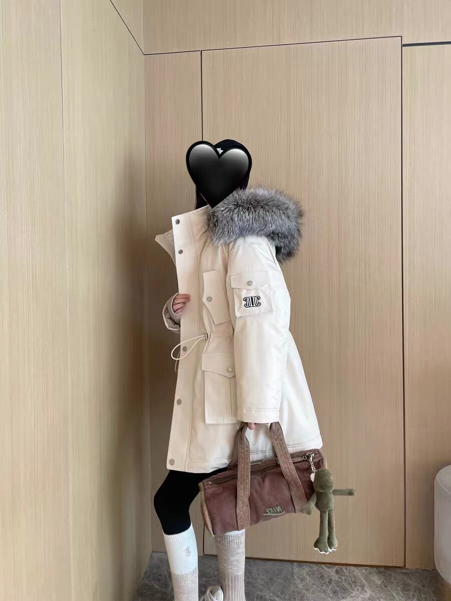 小景家同款 重工系列 环保抗皱记忆面料 银狐大毛领派克羽绒服