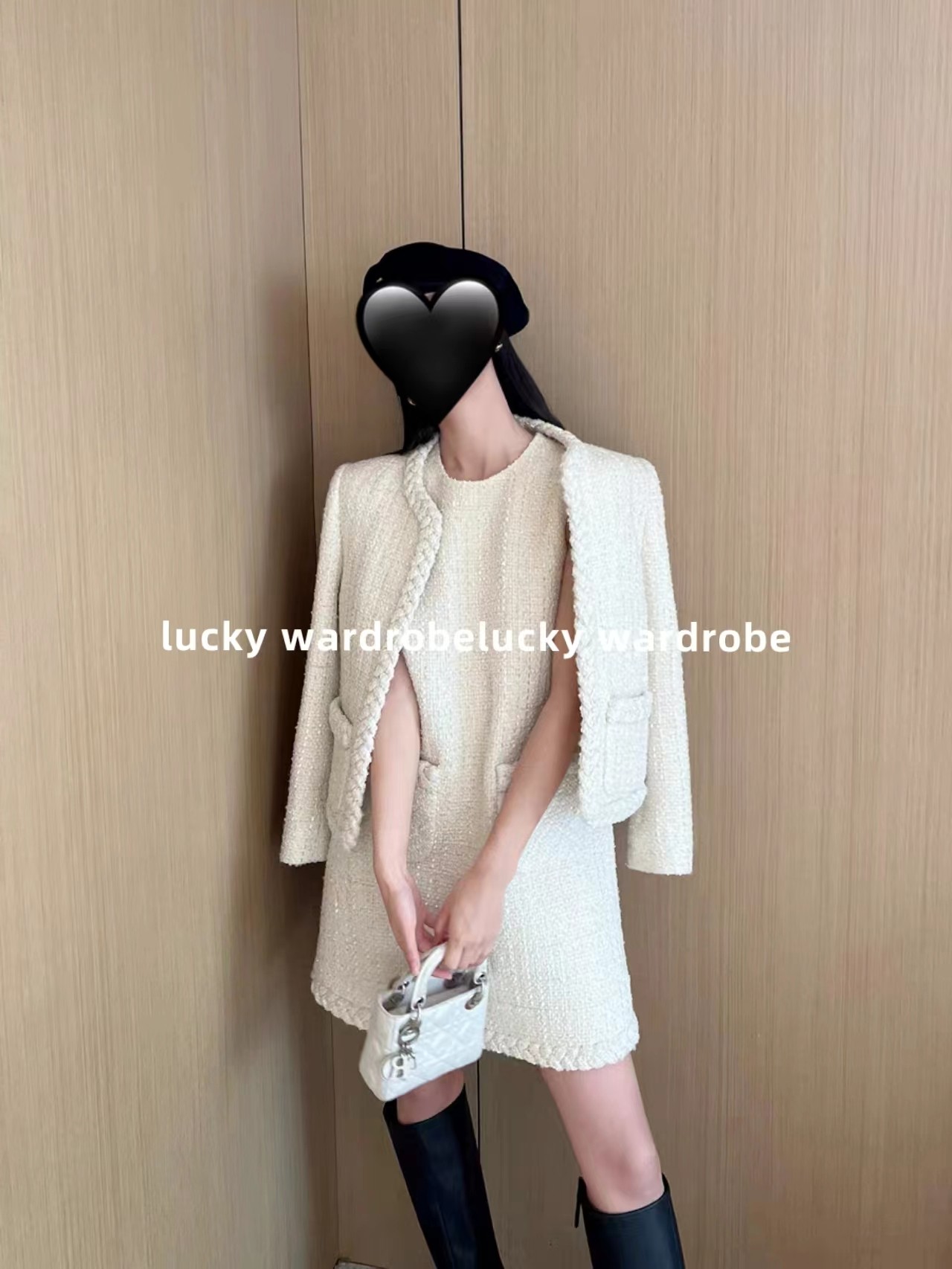 小景家同款奢羊毛金属丝粗花呢荃手工大麻花辫镶边小香三件套