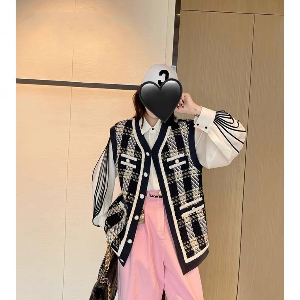 家同款羊毛设计师款格纹外套马甲