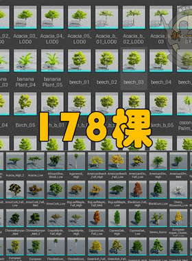 ue4 SpeedTree室外树木植物创建生长树库合集素材树木178棵带LOD
