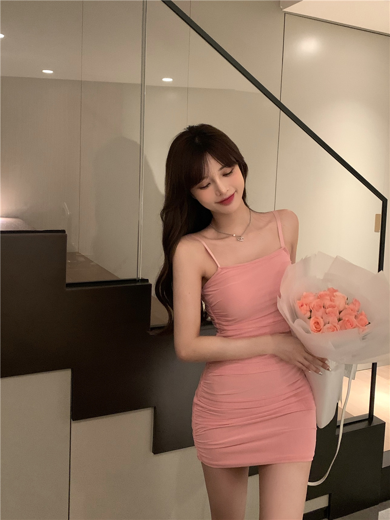 Real shooting real price suspender dress women's bag hip short skirt sexy hot girl tight temperament skirt