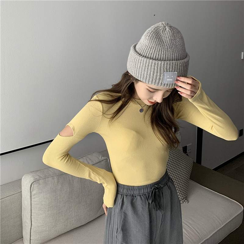 Real shot real price sleeve opening design long sleeve T-shirt women's autumn loose bottoming shirt personalized versatile top