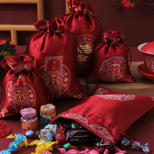 结婚喜糖袋子瓜子花生糖果布袋免折叠糖盒婚礼高级感抽绳手提喜袋