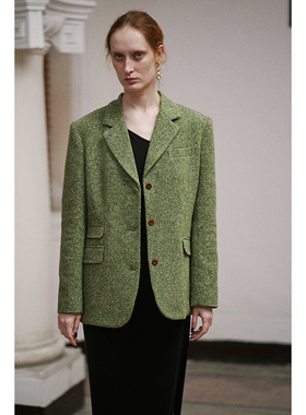 Holypark 2022秋冬 意大利进口羊毛杂青草绿西装外套