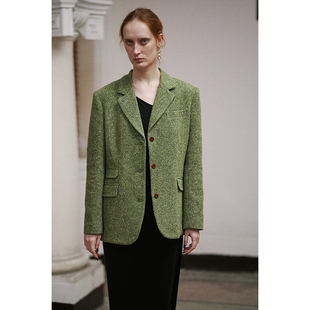 外套 意大利进口羊毛杂青草绿西装 Holypark 2022秋冬