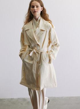 Holypark 24/PF 天丝尼龙混纺肌理宽松坠感中长风衣外套