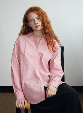 Holypark 2023秋 基础款粉色高支高密棉宽松休闲长袖衬衫