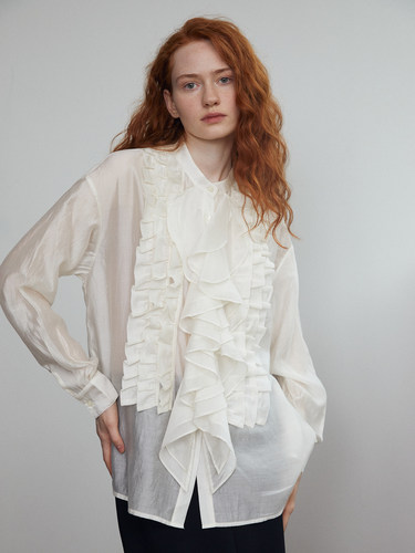 法式天丝荷叶花边衬衫